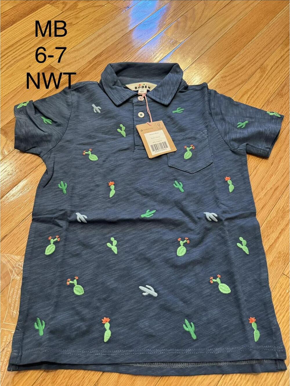 Boden Boys Polo Shirt Size 6-7 with Cactus Print NWT